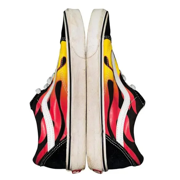 VANS OLD SKOOL FLAME PRINT BLACK CANVAS SNEAKERS MENS SIZE 10 JAZZ STRIPE GUM - Picture 4 of 7